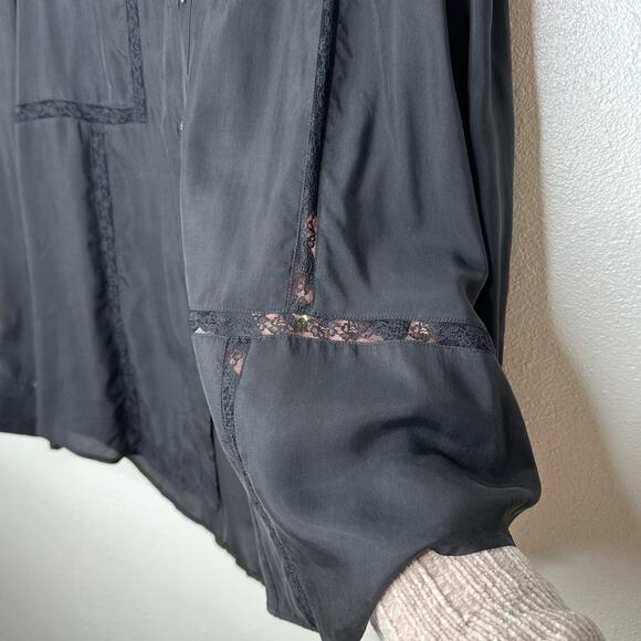 Rails Mona in Black Crepe Lace Long Sleeve Button Collared Shirt L - Picture 7 of 16